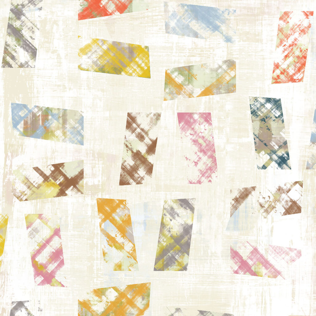 Plaza, pattern design, white, cream, tan, red, gold, grey, detail 2