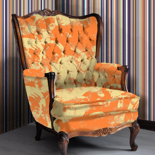 Pattern Silvis, colour Lily, on chair. Herba, colour Boho, on wall.