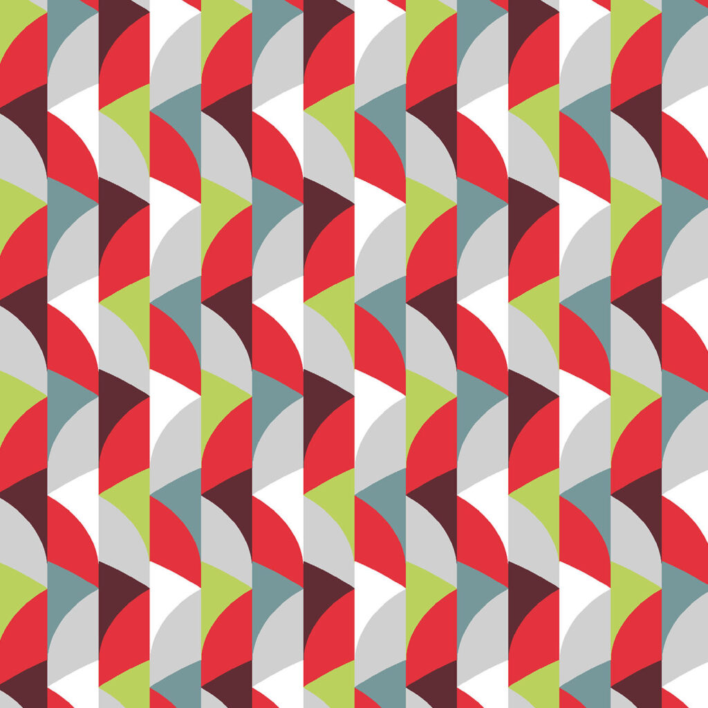 Terra, pattern design, red, grey, white, green, detail 2