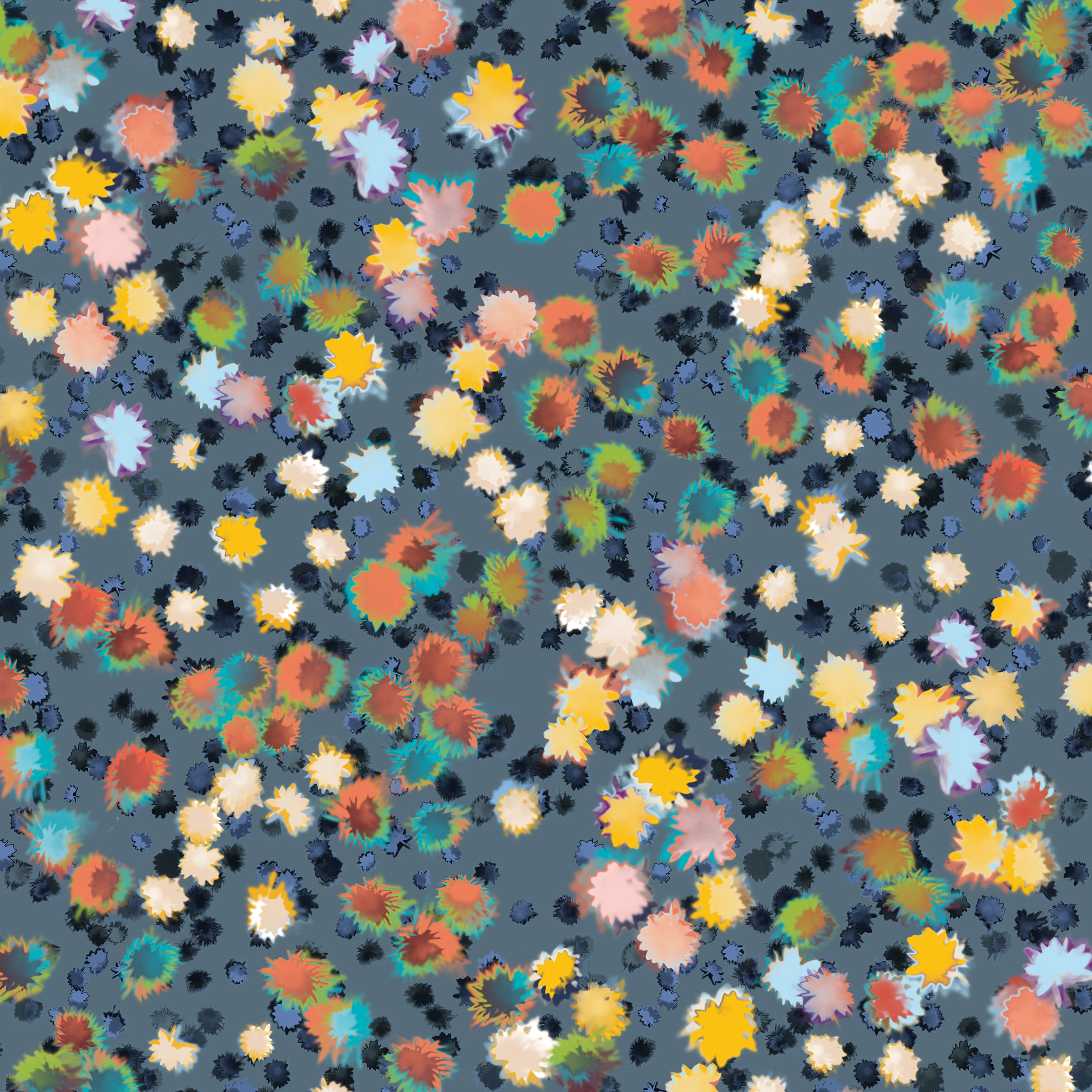 Bloom, Abstract floral textile design for upholstery. Black Colourway.