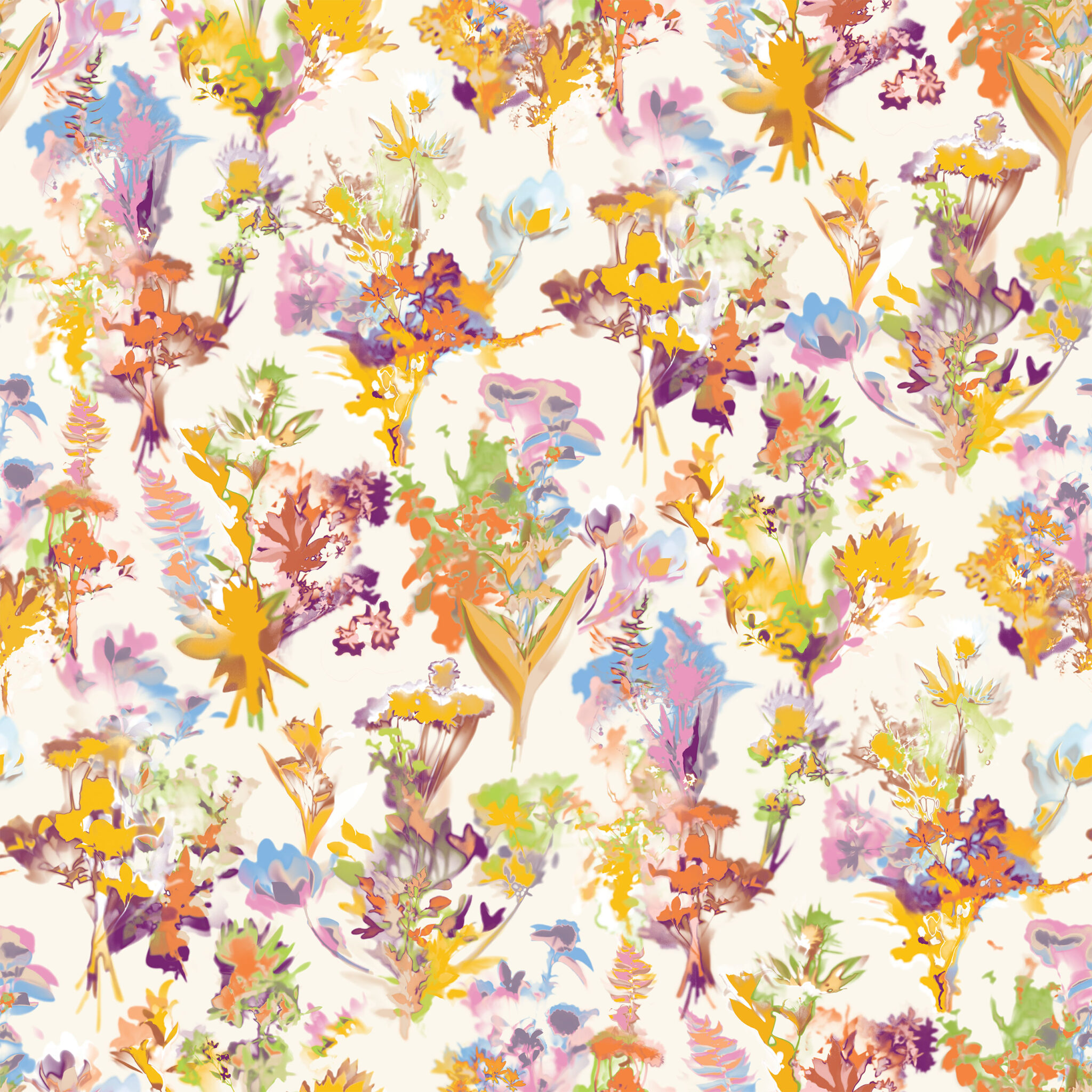 Bouquet, Large-scale floral pattern for upholstery and wallpaper.