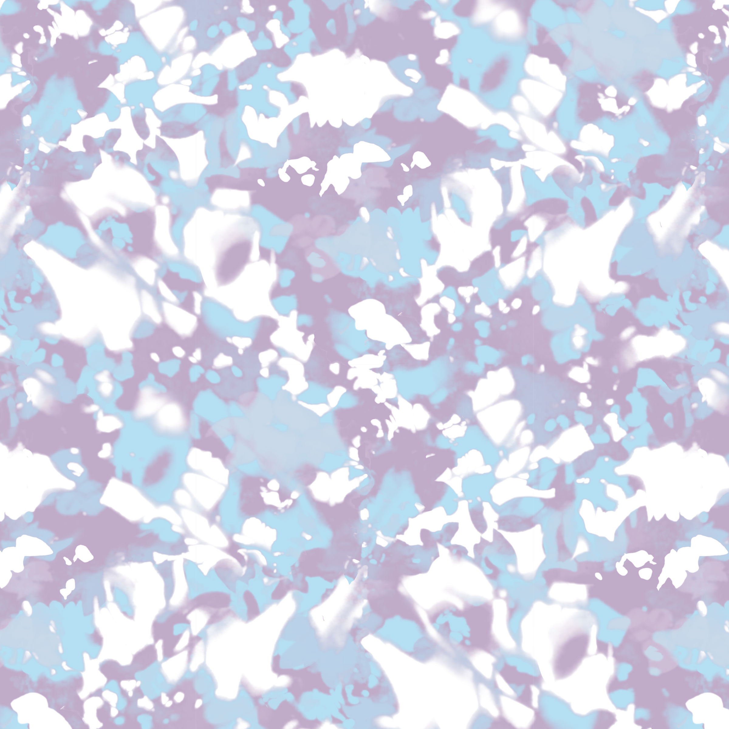 Dapple. Large scale abstracted leaf design. Lilac light blue colourway.