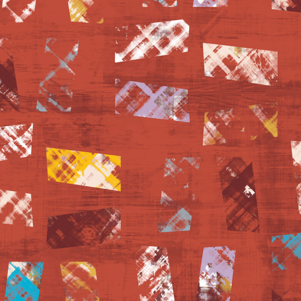Detail. Poster, textured geometric textile design for upholstery. Red colourway.