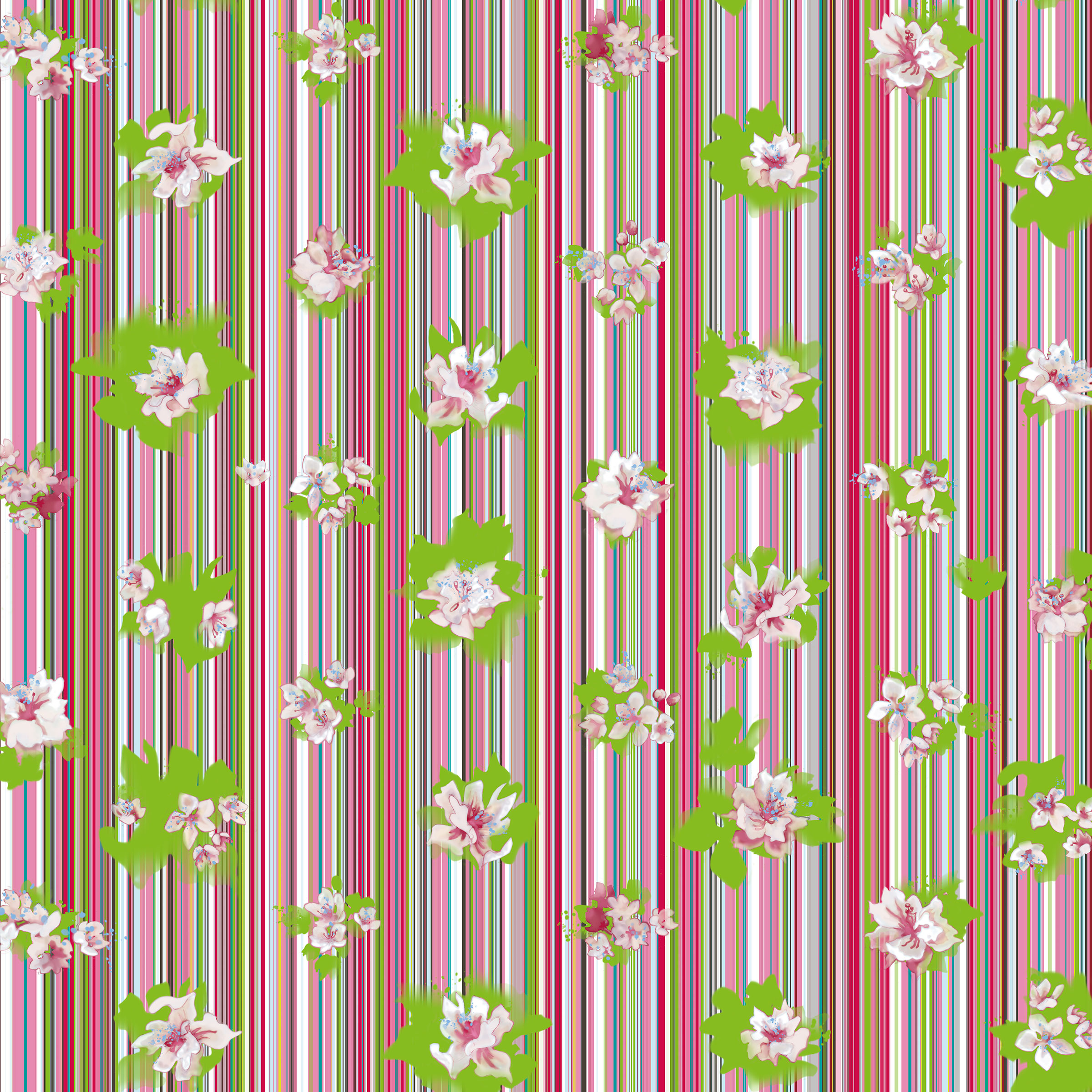 Spalliera, pattern design, stripe with flowers for upholstery and wallcovering.