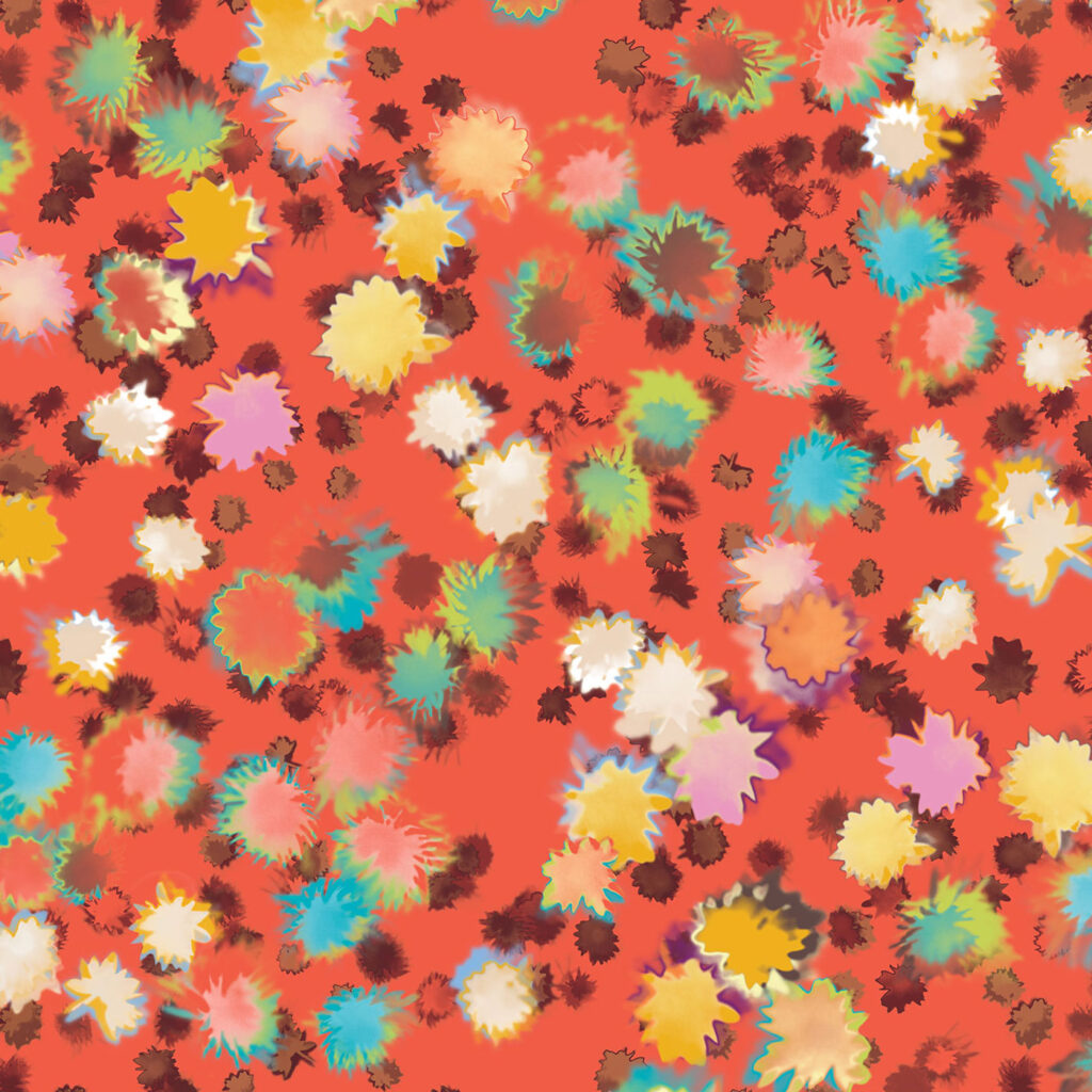 Detail. Bloom, Abstract floral textile design for upholstery. Bright Red Colourway.