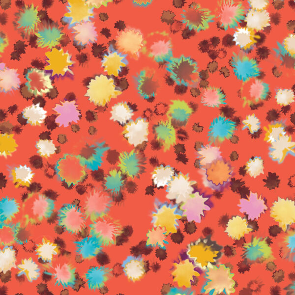 Detail. Bloom, Abstract floral textile design for upholstery. Bright Red Colourway.