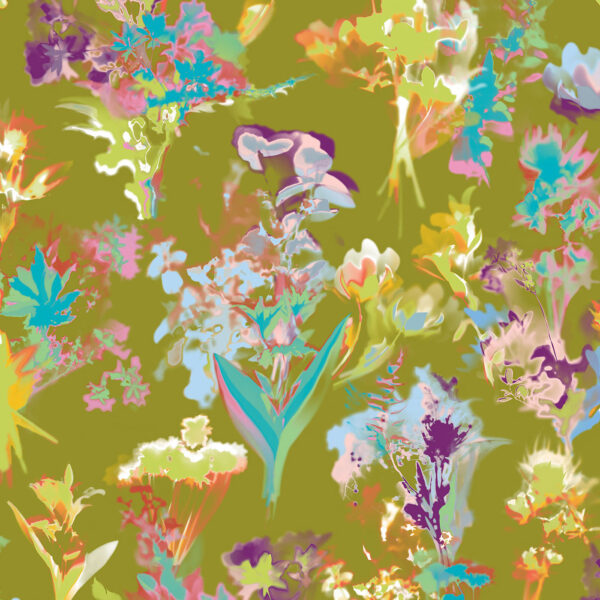 Detail. Floral upholstery pattern for interior design. Green colourway.