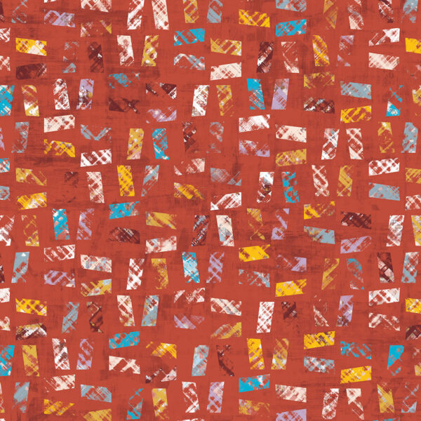 Detail. Poster, textured geometric textile design for upholstery. Red colourway.