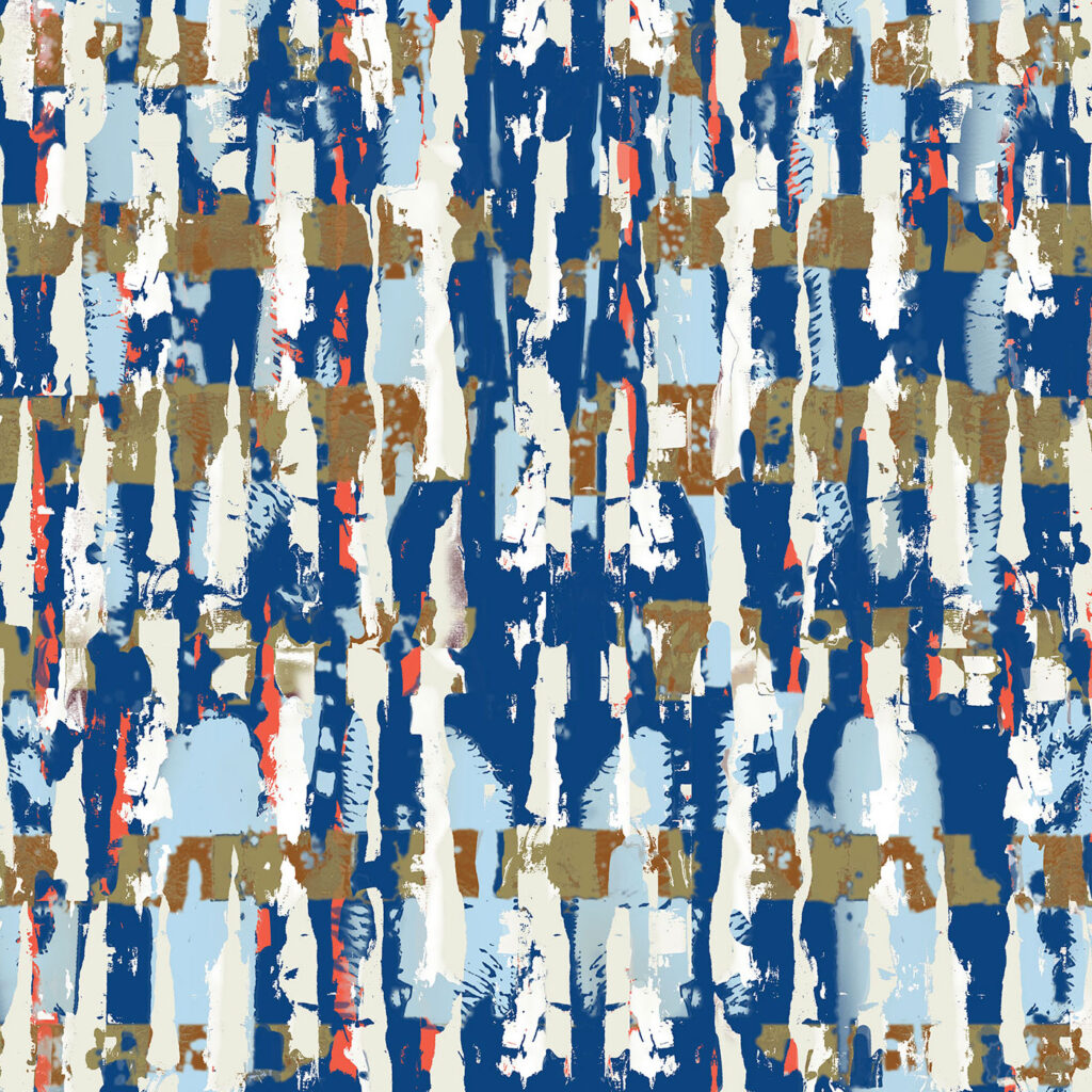 Poster. Textile design for upholstery and wall panels. Blue colourway.