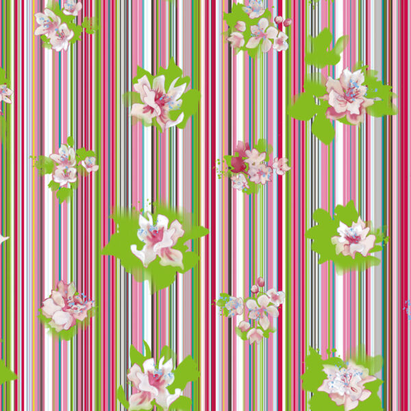 Spalliera, pattern design, stripe with flowers for upholstery and wallcovering.