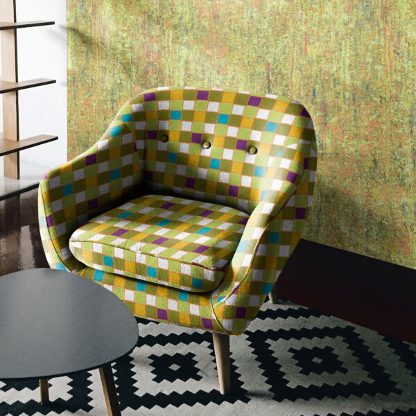 Pattern Trellis, colour Sparkle, on chair. Sheen, colour Glint, on wall.