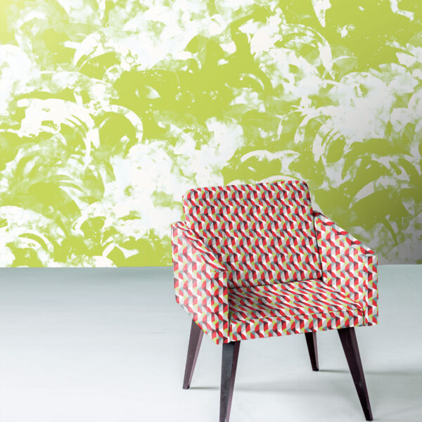 Pattern Terra, colour glad, on chair. Silvis, colour Enlightened, on wall.