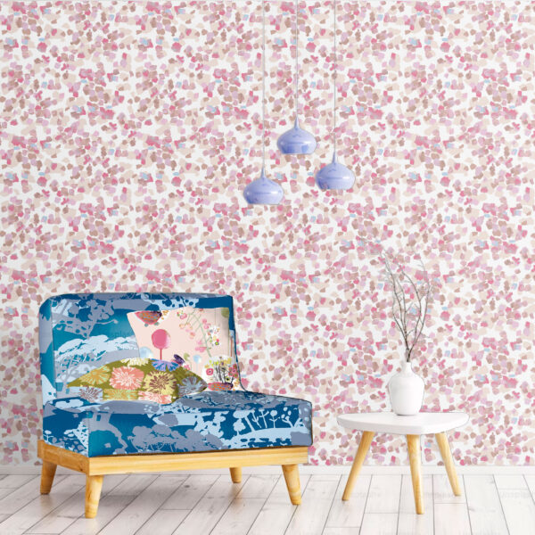 The Rita's World collection of textiles and wallcoverings by Mushaboom Design. Picnic Crisp, Confetti Cast.