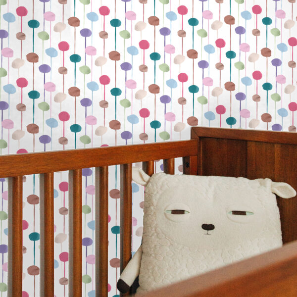 The Rita's World collection of textiles and wallcoverings by Mushaboom Design. Balloon Bonbon.