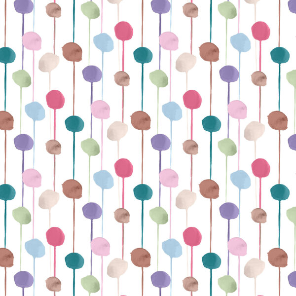 The Rita's World collection by Mushaboom Design. Textiles and wallcoverings. Pattern Balloon, colour Bon Bon. Detail.