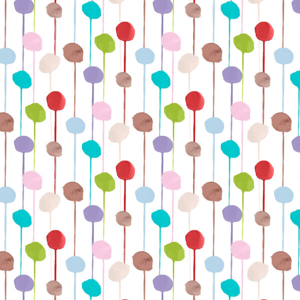 The Rita's World collection by Mushaboom Design. Textiles and wallcoverings. Pattern Balloon, colour Candy. Detail.