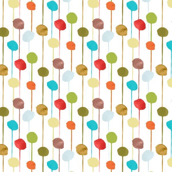 The RItas World collection by Mushaboom Design. Textile and Wallcoverings. Pattern Balloon, colour Gummy. Detail.