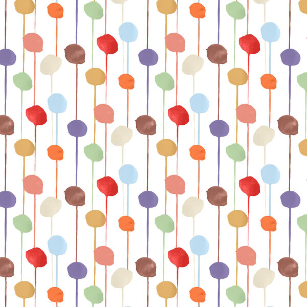 The Ritas World collection by Mushaboom Design. Textile and wallcoverings. Pattern Balloon, colour Juju. Detail.