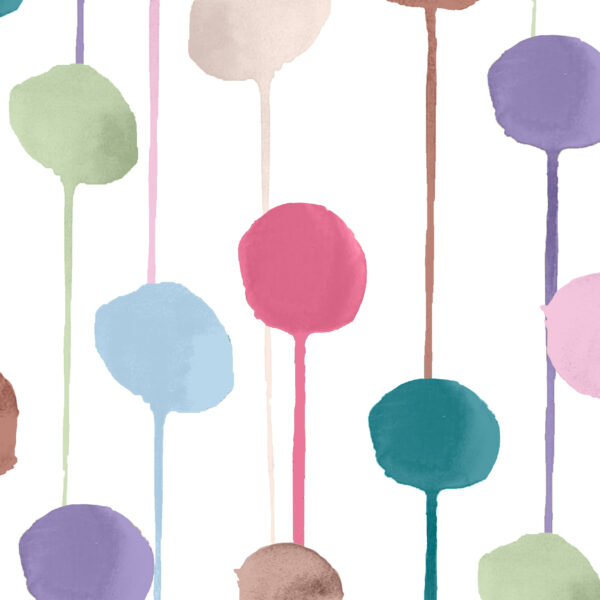 Ritas World collection by Mushaboom Design. Textile and wallcoverings. Pattern Balloons, colour Bonbon. Full scale detail.