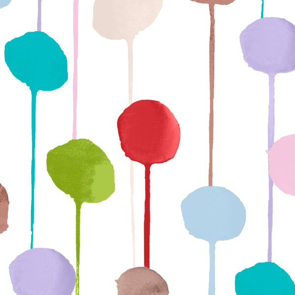 The Rita's World collection by Mushaboom Design. Textiles and wallcoverings. Pattern Balloon, colour Candy. Full scale detail.