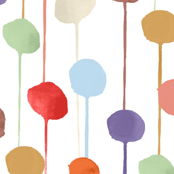 Ritas World collection by Mushaboom Design. Textile wallcoverings. Pattern Balloon, colour Sprinkle. Full scale detail.