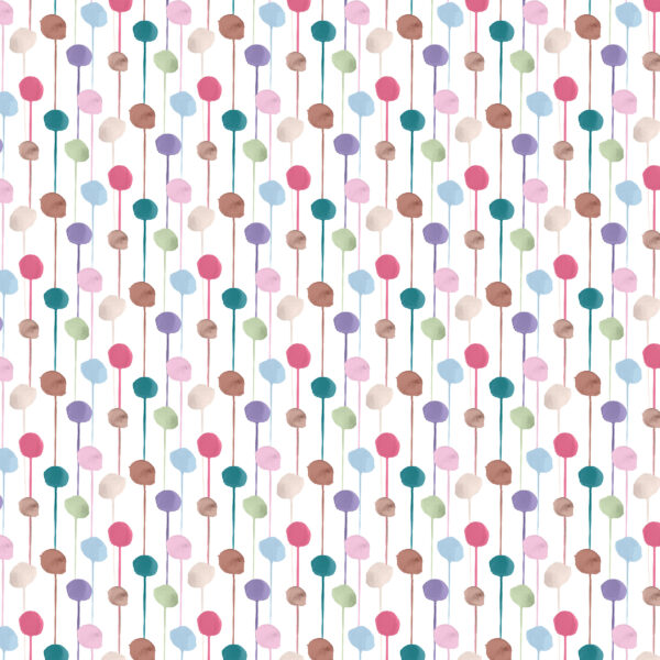 Ritas World collection by Mushaboom Design. Textile and wallcoverings. Pattern Balloons, colour Bonbon.