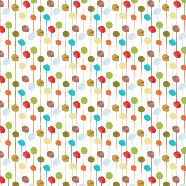 Ritas World collection by Mushaboom Design. Textile wallcoverings. Pattern Balloon, colour Gummy.