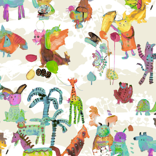 The Rita's World collection by Mushaboom Design. Textiles and wallcoverings. Pattern Circus, colour Barnum. Detail