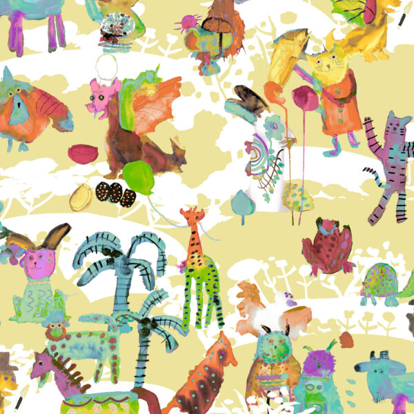 The Rita's World collection by Mushaboom Design. Textiles and wallcoverings. Pattern Circus, colour Ringling.