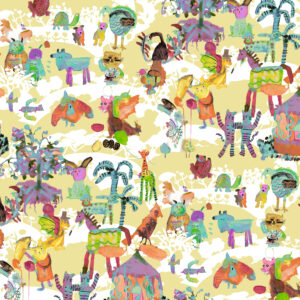 The RItas World collection by Mushaboom Design. Textile and Wallcoverings. Pattern Circus, colour Ringling.