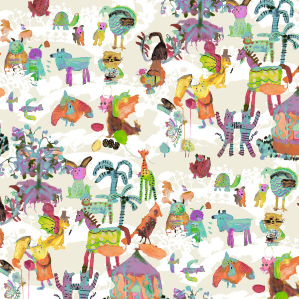 The Ritas World collection by Mushaboom Design. Textile and wallcoverings. Pattern Circus, colour Barnum.