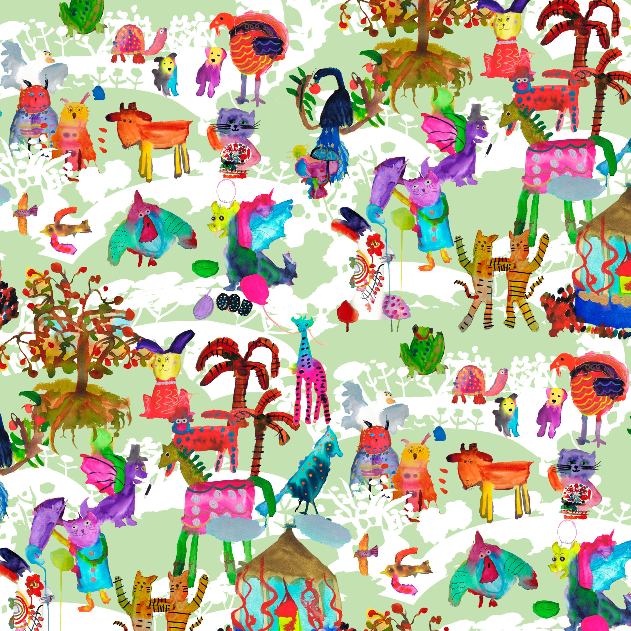 The Ritas World collection by Mushaboom Design. Textile and wallcoverings. Pattern Circus, colour Monte Carlo.