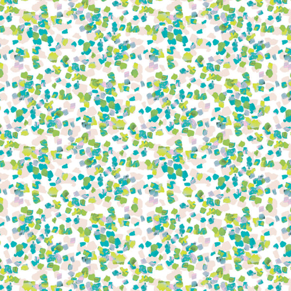 The Ritas World collection by Mushaboom Design. Textile and wallcoverings. Pattern Confetti, colour Toss. Detail.