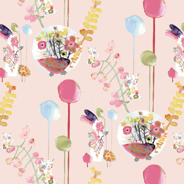 The Rita's World collection by Mushaboom Design. Textiles and wallcoverings. Pattern Fest, colour Birthday. Detail.