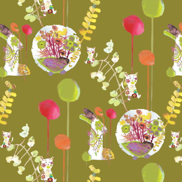 The Ritas World collection by Mushaboom Design. Textile and wallcoverings. Pattern Fest, colour Fun. Detail.