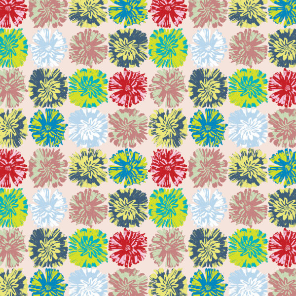 The Ritas World collection by Mushaboom Design. Textile and wallcoverings. Pattern Posey, colour Garden.