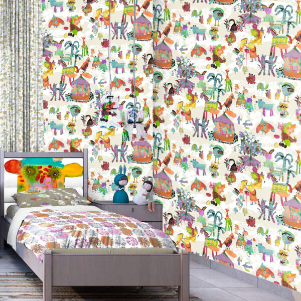 The Rita's World textile and wallpaper collection by Mushaboom Design. Circus Barnum.