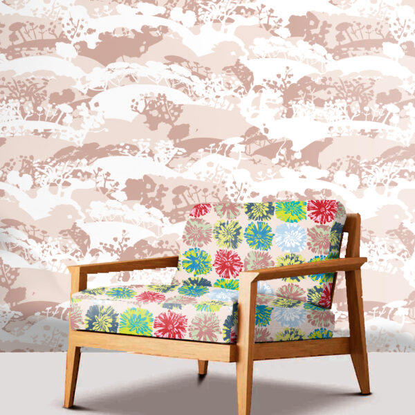 The Rita's World textile and wallpaper collection by Mushaboom Design. Picnic June. Posey Garden.