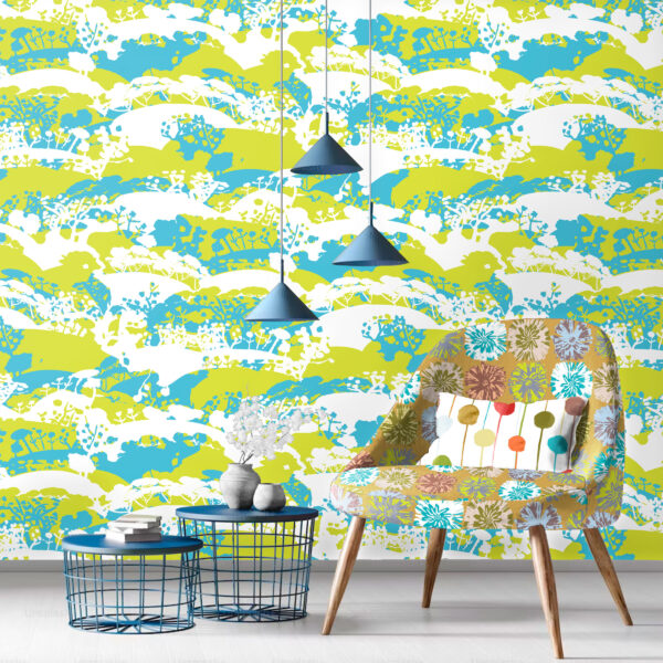 The Rita's World textile and wallpaper collection by Mushaboom Design. Posey Caramel.