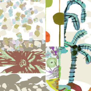 The Rita’s World collection of textiles and wallcoverings by Mushaboom Design. Zen colourstory of neutral colours.