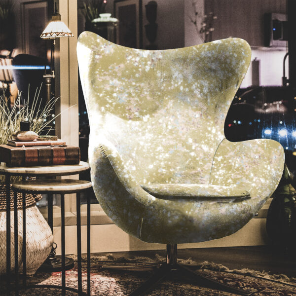 Designs from the Oh Canada textile and wallcovering collection. Splash on chair.