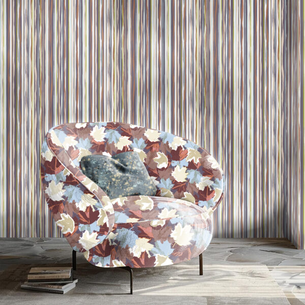 Pattern Maple on chair, Splash on pillow and 49 on wall.
