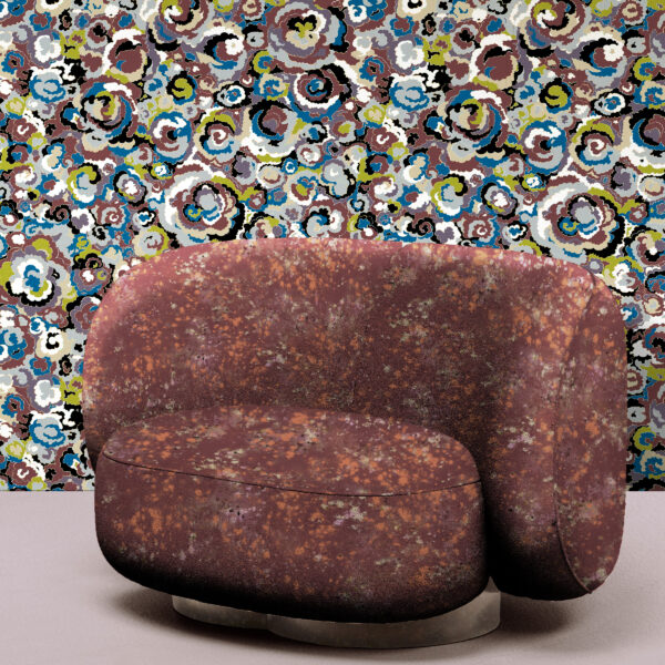Designs from the Oh Canada collection. Splash on chair and Lichen on wall.